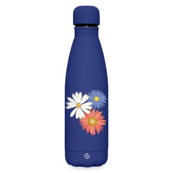 3 fleurs - Bouteille isotherme SOFT TOUCH 500 ml - bleu foncé  - Devant