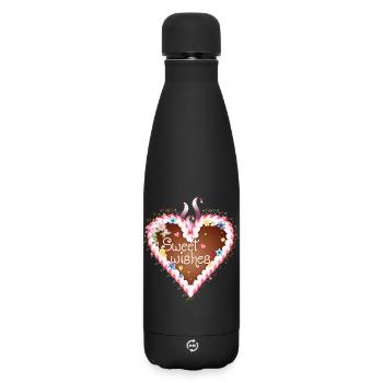 Gingerbread heart folk festival with icing and wishes - Matte Insulated Water Bottle 500 ml - black - Front