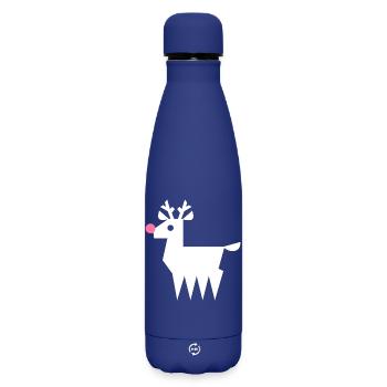 Rentier Rudolf L weiß mit neonpinker Nase - Matte Thermosflasche 500 ml - Dunkelblau  - Vorne