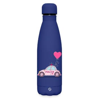 Police Heart Pink - Matte Insulated Water Bottle 500 ml - dark blue  - Front