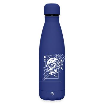 Cyber-Schädel Geometrie Neon - Matte Thermosflasche 500 ml - Dunkelblau  - Vorne