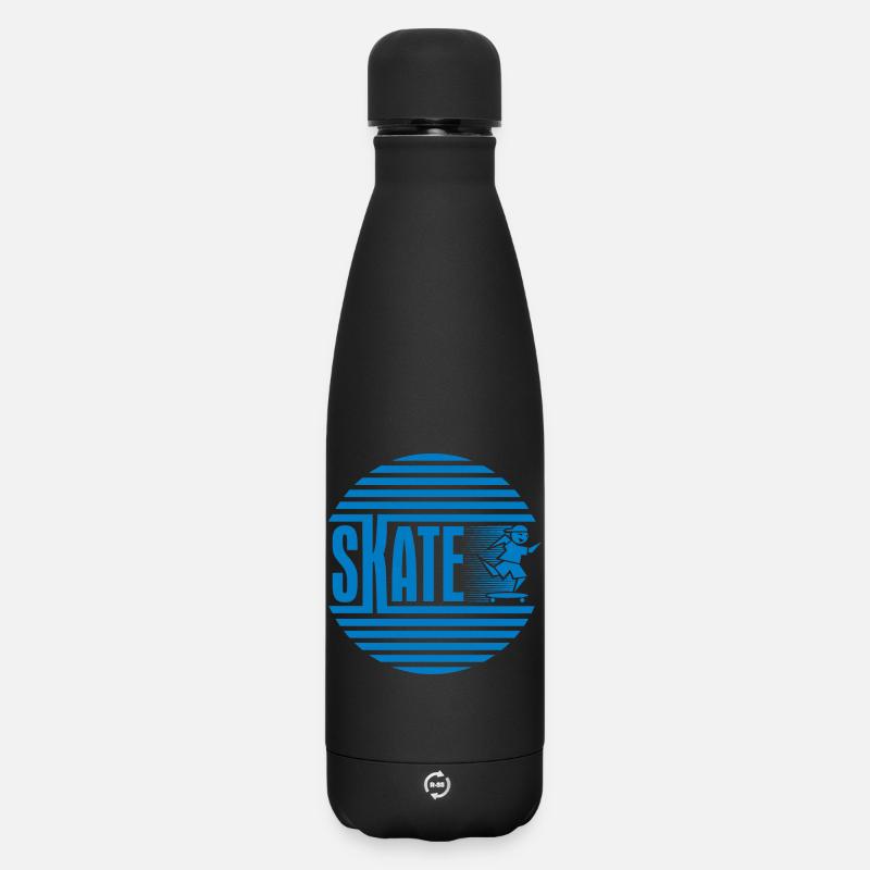 Patinage rétro rétro circulaire bleu - Bouteille isotherme SOFT TOUCH 500 ml - noir