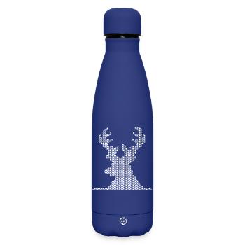Renne pixel orignal rétro vintage icône animaux des bois - Bouteille isotherme SOFT TOUCH 500 ml - bleu foncé  - Devant