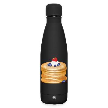 Goldbraune Pancakes mit Beeren und Sahne Motiv - Matte Thermosflasche 500 ml - Schwarz - Vorne