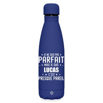 Lucas: authentisch, unvollkommen, Top, Perfektion - Matte Thermosflasche 500 ml - Dunkelblau  - Vorne