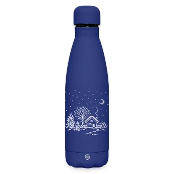 Winter Village Snow Landscape - Matte Insulated Water Bottle 500 ml - dark blue  - Front