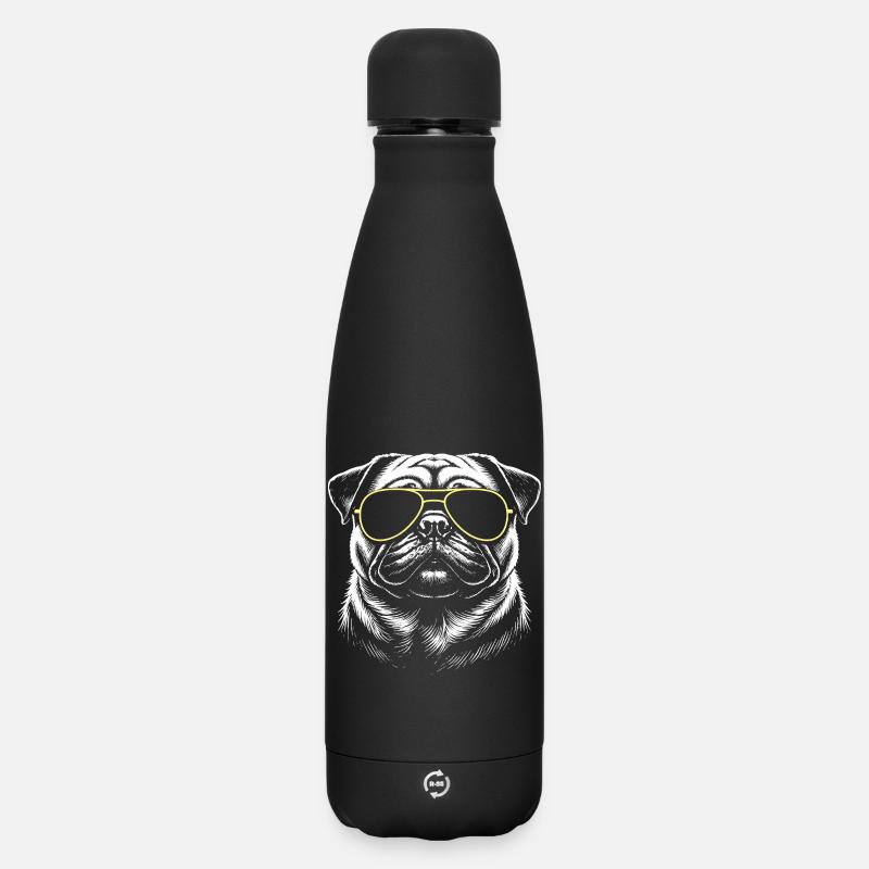 Pug Head - Matte Insulated Water Bottle 500 ml - black