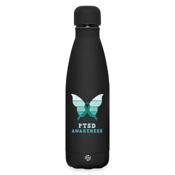 Butterfly Ptsd Awareness Teal Ribbon - Matte Insulated Water Bottle 500 ml - black - Front