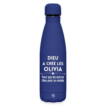 Olivia, prénom Olivia, je suis Olivia - Bouteille isotherme SOFT TOUCH 500 ml - bleu foncé  - Devant