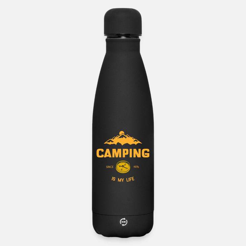 Camping is my life - Matte Panorama Thermosflasche 500 ml - Schwarz