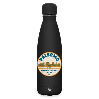 Palermo Retro City Logo Round - Matte Insulated Water Bottle 500 ml - black - Front