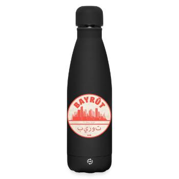 Beirut Skyline Rundlogo Rot - Matte Thermosflasche 500 ml - Schwarz - Vorne