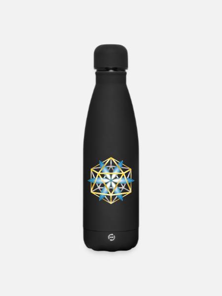 Geometric Mandala Design Blue Gold - Matte Insulated Water Bottle 500 ml - black