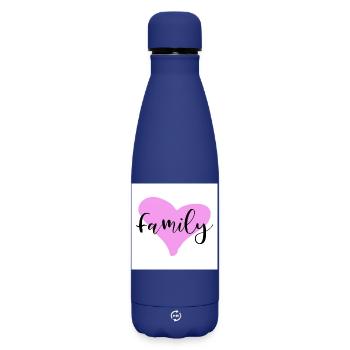 Family Poster with Heart - Matte Insulated Water Bottle 500 ml - dark blue  - Front