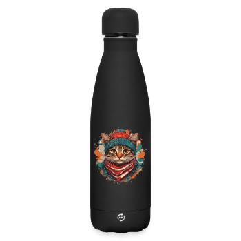 Un chat mignon portant une écharpe épaisse et un chapeau - Bouteille isotherme SOFT TOUCH 500 ml - noir - Devant