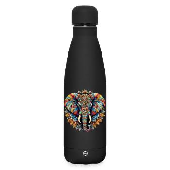 Elephant decorated with Mandalas - Matte Insulated Water Bottle 500 ml - black - Front