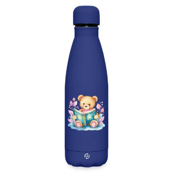 Teddybär mit Buch Aquarell - Matte Thermosflasche 500 ml - Dunkelblau  - Vorne