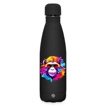 Fancy Macaque #1 - Matte Insulated Water Bottle 500 ml - black - Front
