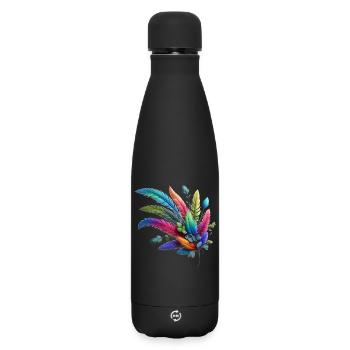 Farbenfrohe Federn. Lebendig und detailreiche - Matte Thermosflasche 500 ml - Schwarz - Vorne
