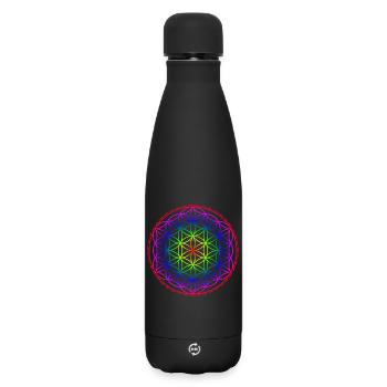 Flower of Life Regenbogen - Matte Thermosflasche 500 ml - Schwarz - Vorne