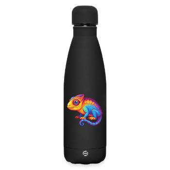 Chamäleon Bunte Kawaii Cartoon Figur Tier - Matte Thermosflasche 500 ml - Schwarz - Vorne
