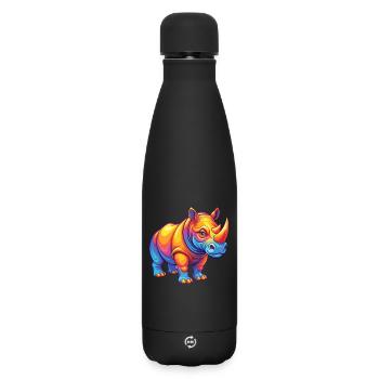 Rhino Colorful Kawaii Cartoon Character Clipart - Matte Insulated Water Bottle 500 ml - black - Front