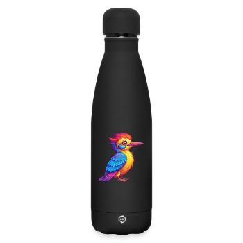 Woodpecker Colorful Kawaii Cartoon Character - Matte Insulated Water Bottle 500 ml - black - Front