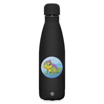 Chamäleon Niedlich Kawaii Cartoon Clipart Tier Haustier - Matte Thermosflasche 500 ml - Schwarz - Vorne