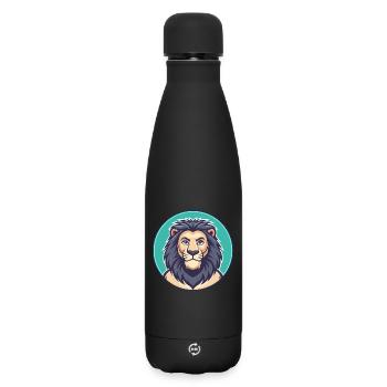 Lion Kawaii Dessin Animé Personnage Animal Animal Visage - Bouteille isotherme SOFT TOUCH 500 ml - noir - Devant