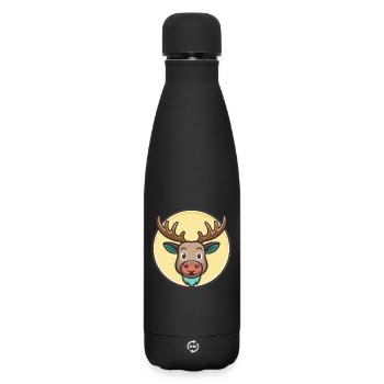 Elch Kawaii Cartoon Figur Tier Haustier Gesicht - Matte Thermosflasche 500 ml - Schwarz - Vorne