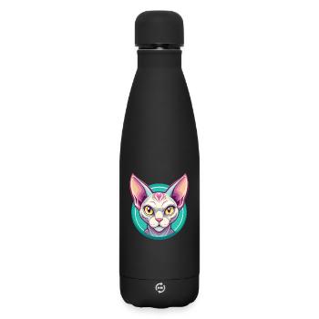 Devon Rex Katzenrasse Cartoon Kawaii Tier Haustier - Matte Thermosflasche 500 ml - Schwarz - Vorne