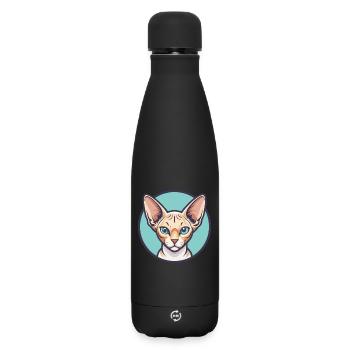 Devon Rex Katzenrasse Cartoon Kawaii Tier Haustier - Matte Thermosflasche 500 ml - Schwarz - Vorne