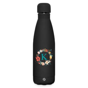 K Monogram, Couronne de fleurs, Personnalisable - Bouteille isotherme SOFT TOUCH 500 ml - noir - Devant