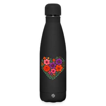 Flower Heart – Motif romantique dans un style vintage - Bouteille isotherme SOFT TOUCH 500 ml - noir - Devant