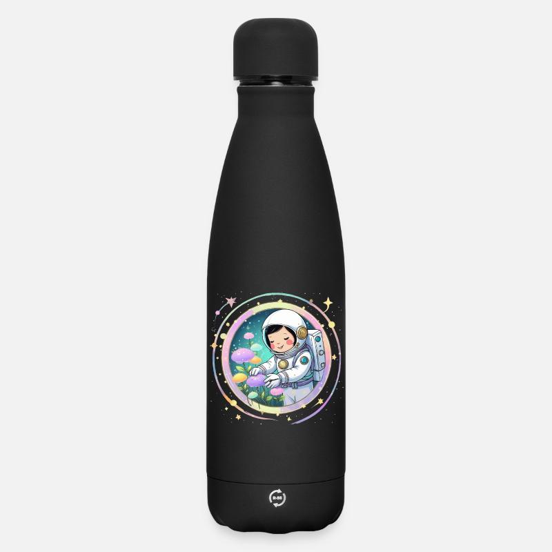 Fille astronaute avec des champignons - Conception spatiale mignonne - Bouteille isotherme SOFT TOUCH 500 ml - noir
