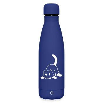 Cat in Ghost Costume – Halloween Motif - Matte Insulated Water Bottle 500 ml - dark blue  - Front