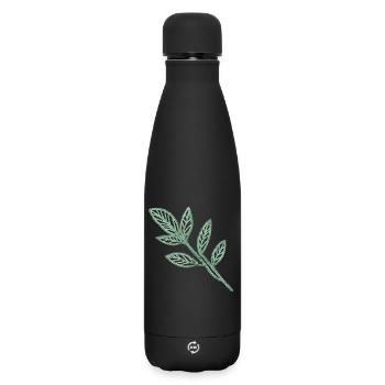 Feuilles vert menthe en aspect broderie - Bouteille isotherme SOFT TOUCH 500 ml - noir - Devant