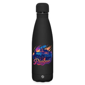 Prag Skyline Farbrausch Stadt Tschechien Geschenk - Matte Thermosflasche 500 ml - Schwarz - Vorne
