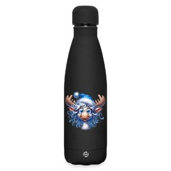 Fröhlicher Weihnachtselch – Winter Cartoon Motiv - Matte Thermosflasche 500 ml - Schwarz - Vorne