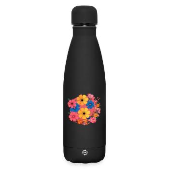 Blumen im Retro-Pop - Matte Thermosflasche 500 ml - Schwarz - Vorne