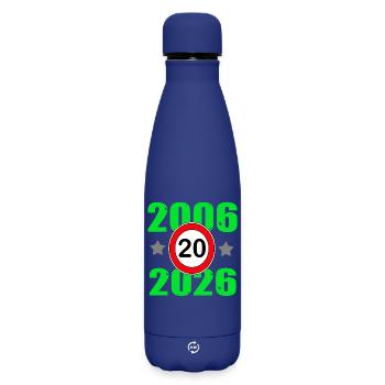 20 ans, 20e anniversaire 2026 - Bouteille isotherme SOFT TOUCH 500 ml - bleu foncé  - Devant