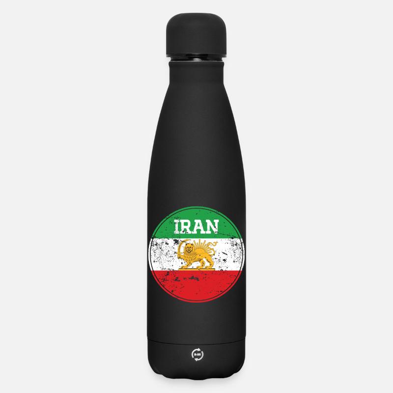 Emblème Lion Iran Vintage Rond - Bouteille isotherme SOFT TOUCH 500 ml - noir