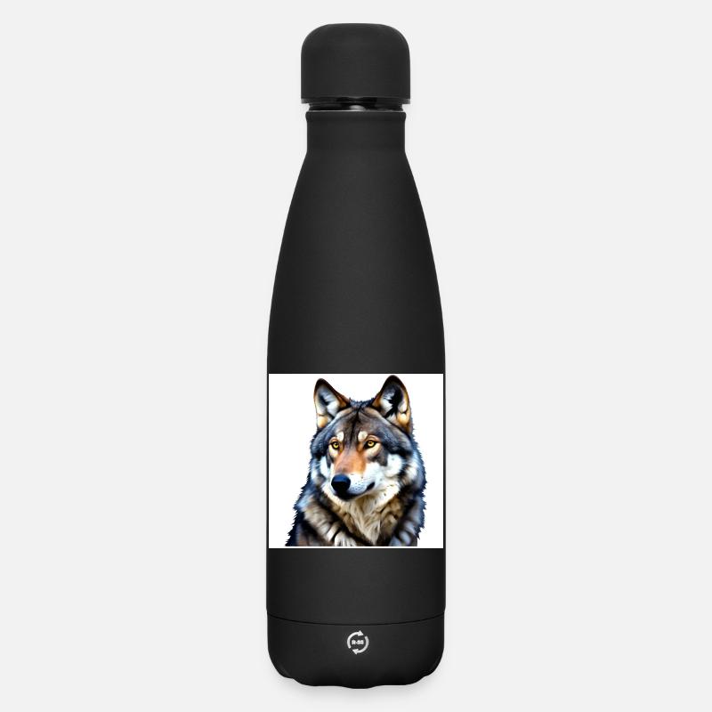 Porträt eines Wolfes mit gelben Augen - Matte Thermosflasche 500 ml - Schwarz