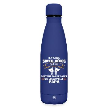 Humour Super-Héros Papa Illustration - Bouteille isotherme SOFT TOUCH 500 ml - bleu foncé  - Devant