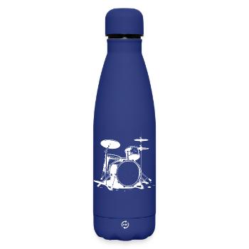 Drum Set Drawing - Matte Insulated Water Bottle 500 ml - dark blue  - Front