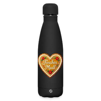 Fesches Madl Lebkuchenherz Bayern Tracht Volksfest - Matte Insulated Water Bottle 500 ml - black - Front
