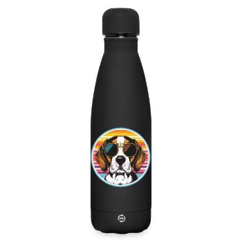 Sunglasses dog in retro stripe look - Matte Insulated Water Bottle 500 ml - black - Front