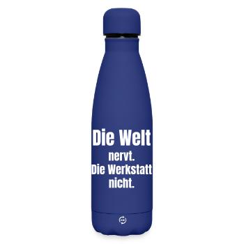 Welt nervt, Werkstatt nicht - Matte Thermosflasche 500 ml - Dunkelblau  - Vorne