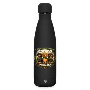 Dackel Natur Wappen Motiv mit Herz und Spruch - Matte Thermosflasche 500 ml - Schwarz - Vorne