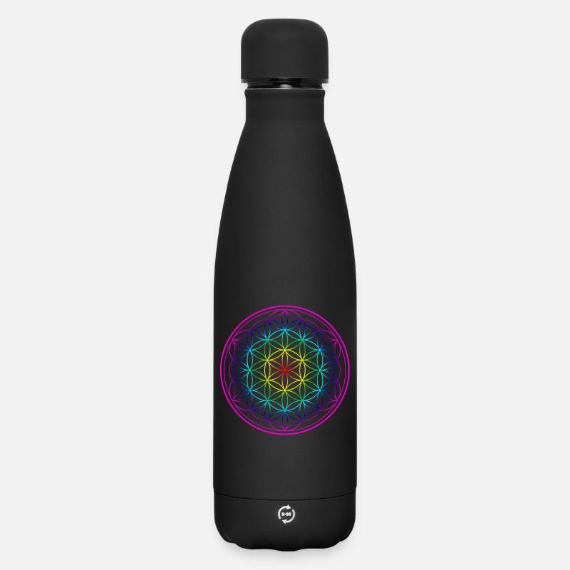 Regenbogen Lebensblume Blume des Lebens Flower - Matte Panorama Thermosflasche 500 ml - Schwarz